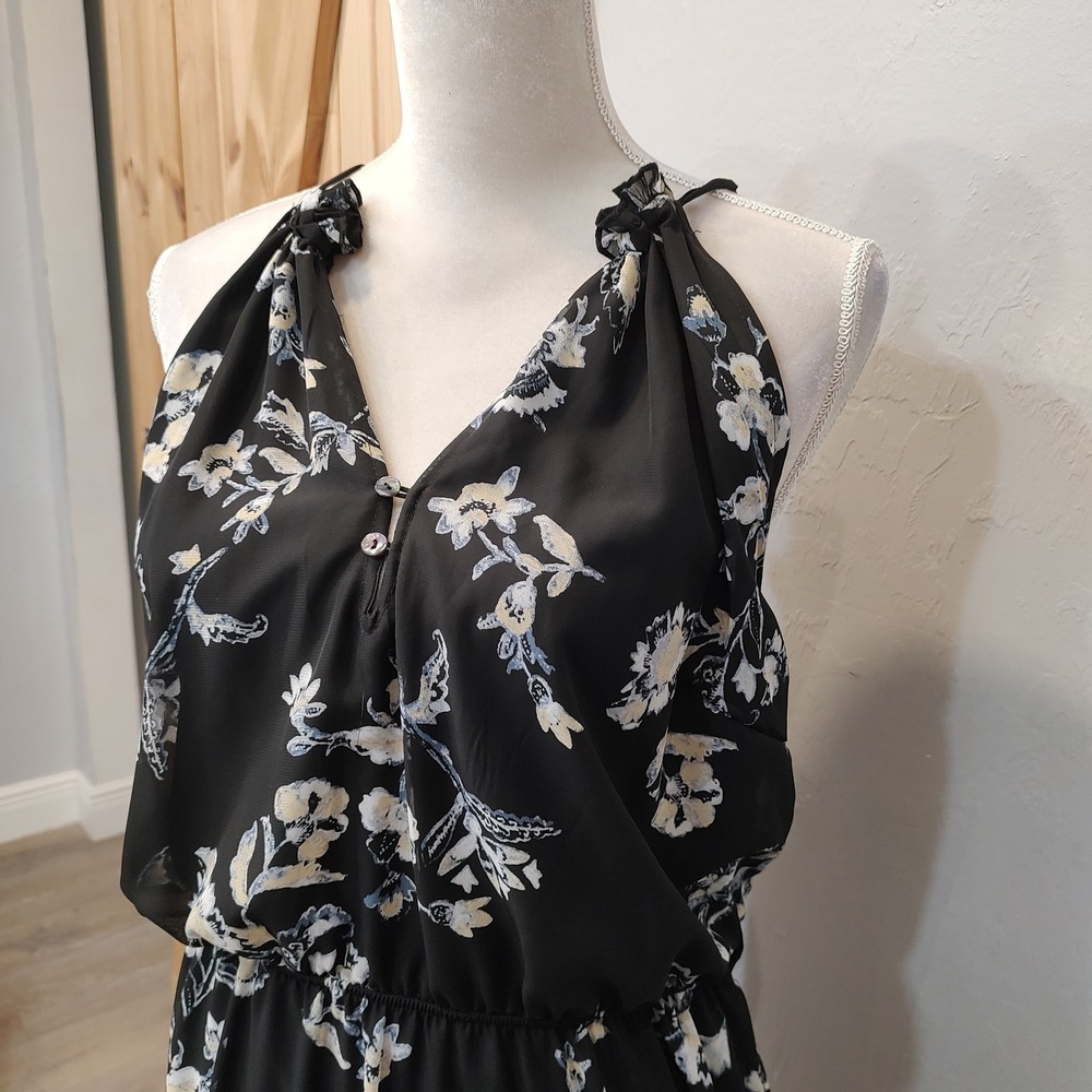 Wallflower Midi Dress Sz XXL Women Floral Print Black Blue Slip Spaghetti Straps - Picture 2 of 9